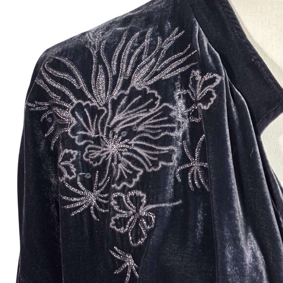 Wrap London Embroidered Cardigan Womens 6 Navy Blue Silk Blend Open Front Drape - Picture 4 of 12